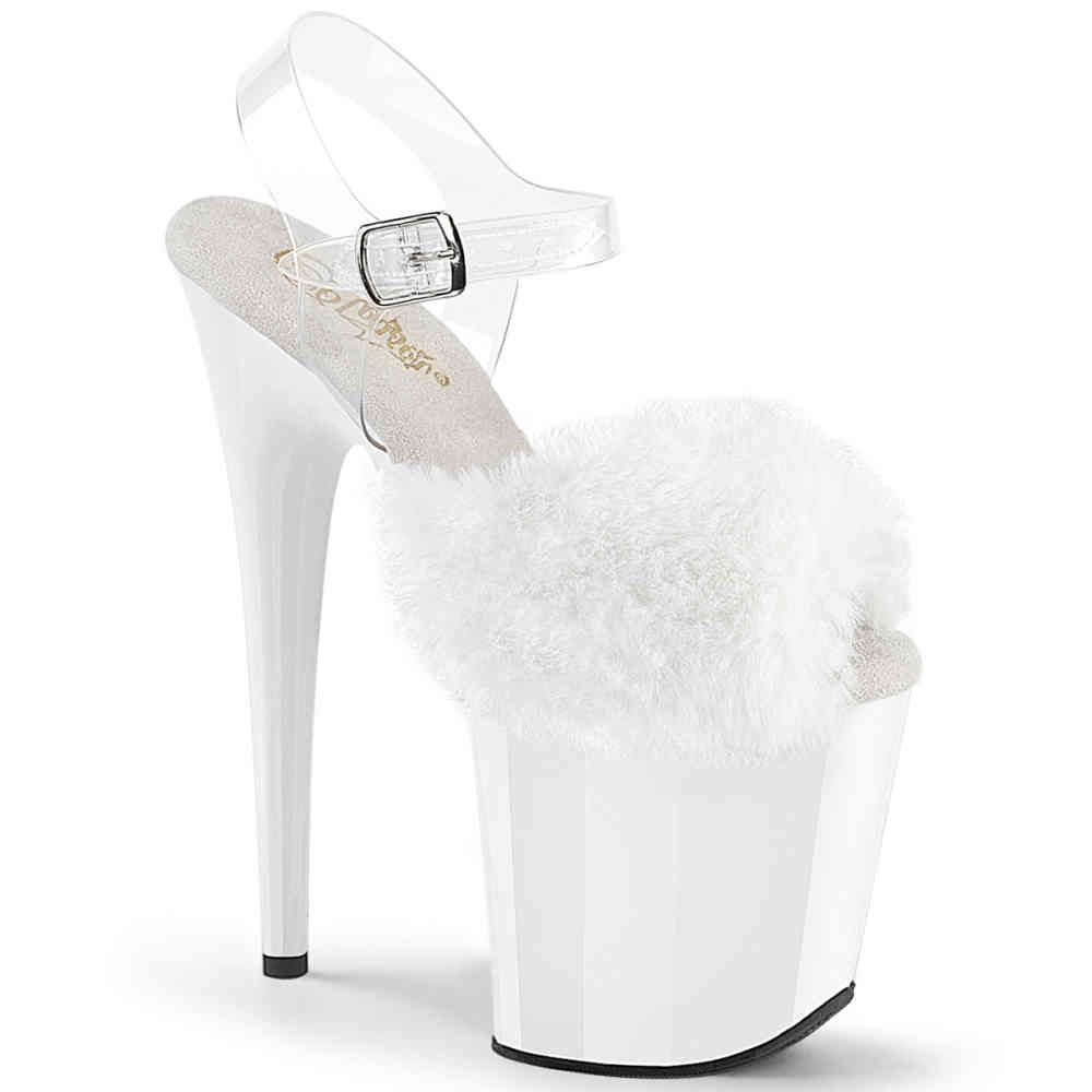 Pleaser - FLAMINGO-808FUR Sandale à bride à la cheville, Pole dance chaussures - Blanc